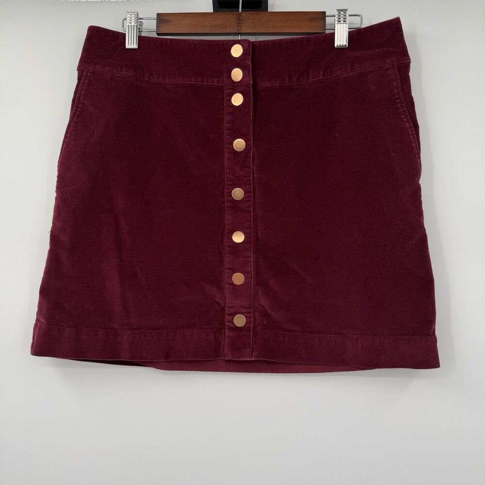 A New Day Velvet Skirt Womens 12 Burgundy Snap Front A Line Mini Gold